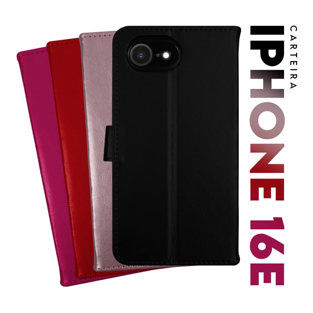 Capa Case Capinha Carteira Flip Cover Couro Sintético PRETA Para IPhone 16e tela 6.1 pol Cell in Power25
