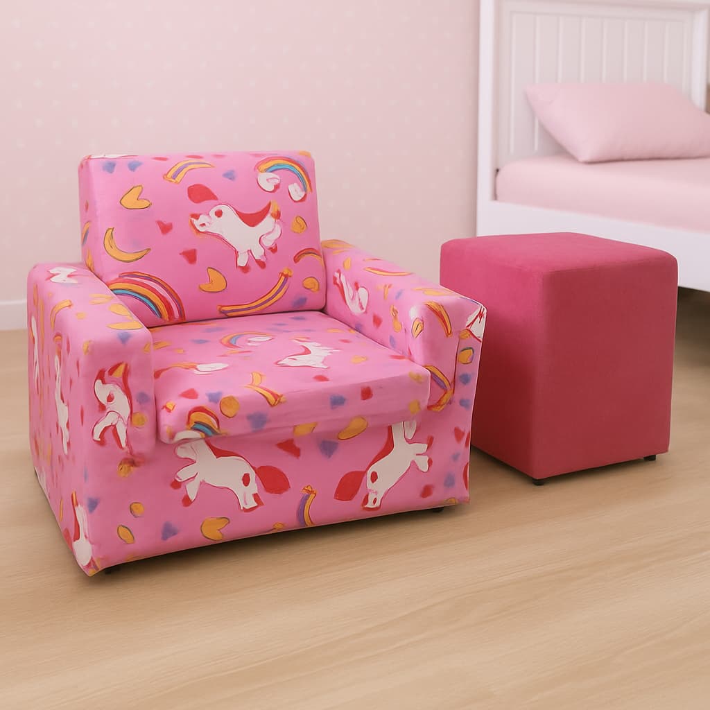 Kit Sofazinho Infantil Criança e Puff Quadrado Kids Confortavel Multiuso Decorativo Macio Leve