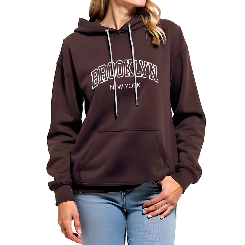 Moletom Unissex Feminino Masculino Brooklyn Estampado Casaco Capuz Blusa Frio Algodão Canguru