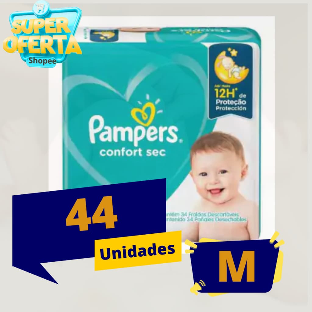 Fralda Descartável  Pampers Confort Sec M com 44 Unidades