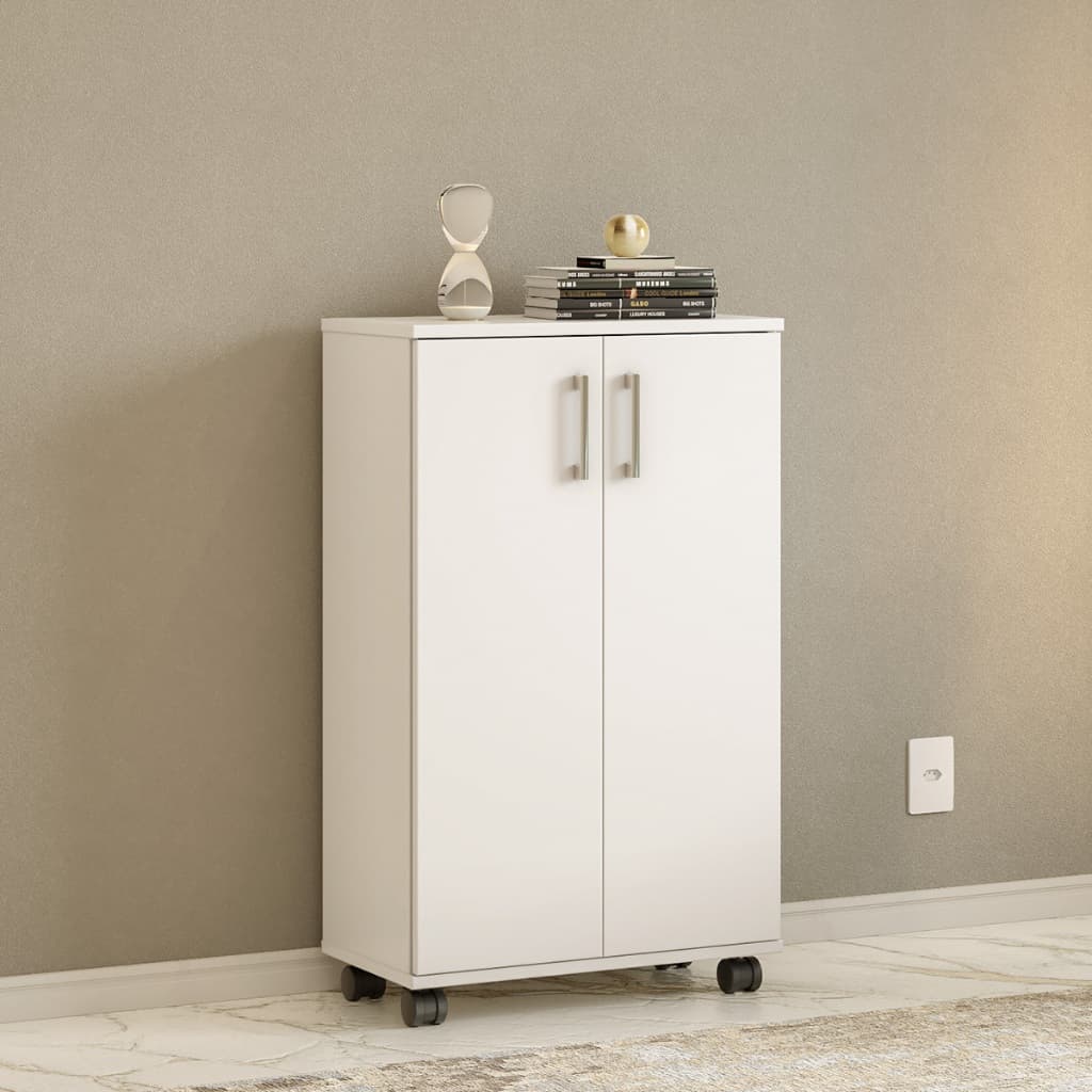 Armário Multiuso 96cm 2 Portas com Rodas | Lavanderia Cozinha Quarto Organizador Fechado FULL