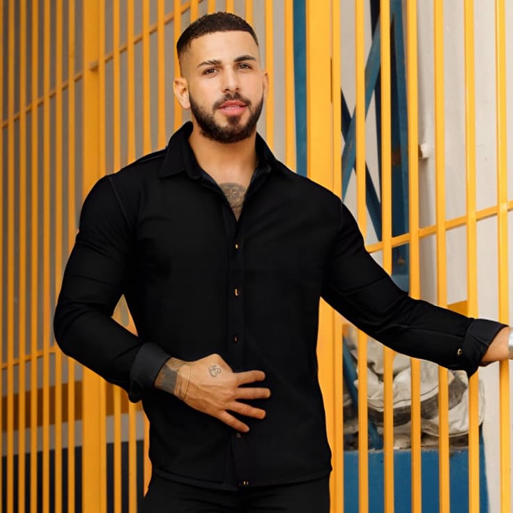 Camisa Masculina Algodão Manga Longa Masculina Social Jeans Slim Fit Social Casual