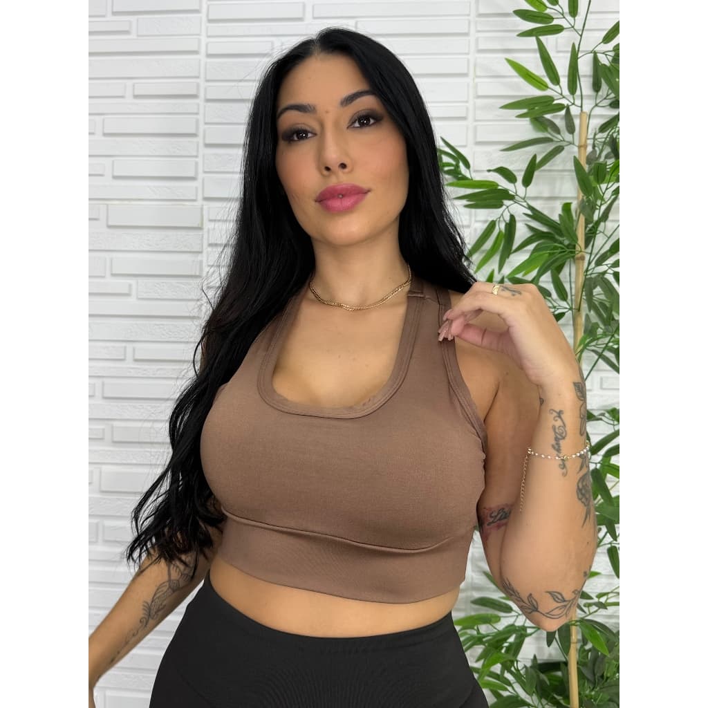 Top Fitness Feminino Cores Neutras com Bojo Removível Roupa Feminina Academia