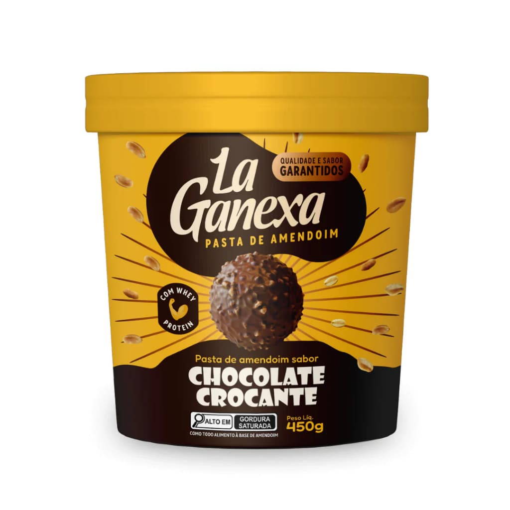 Pasta Amendoim Chocolate Crocante 450g La Ganexa Integral Gourmet zero açucar Whey Protein