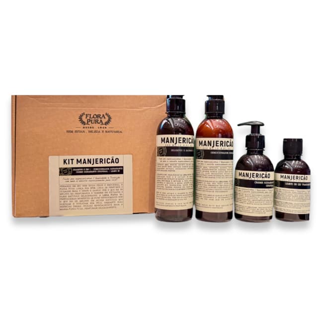 Kit Capilar  De Manjericão + Hidratante Corporal 4 itens Linha Flora 1210g Flora Pura