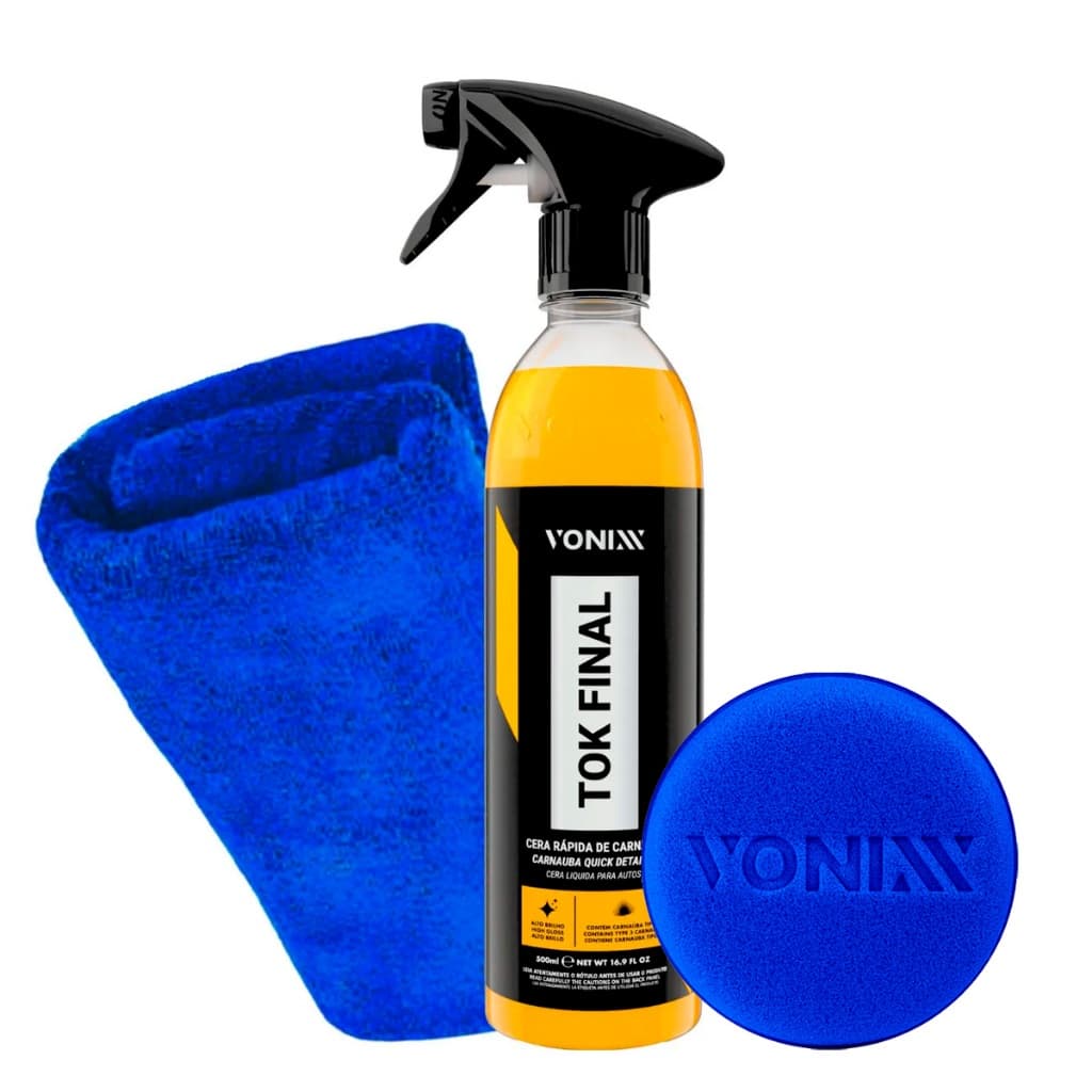 Kit Cera Carnaúba Tok Final 500ml + Pano Microfibra 40x40 + Aplicador Espuma Brilho Proteção Carro