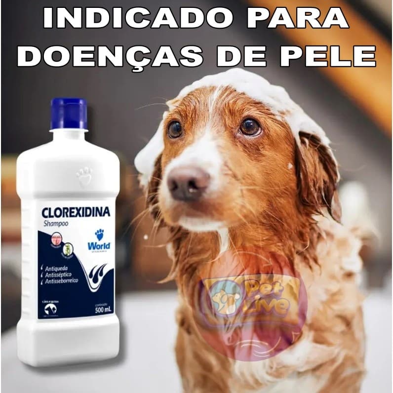 Shampoo Clorexidina 500ML para Cães e Gatos World Dug's