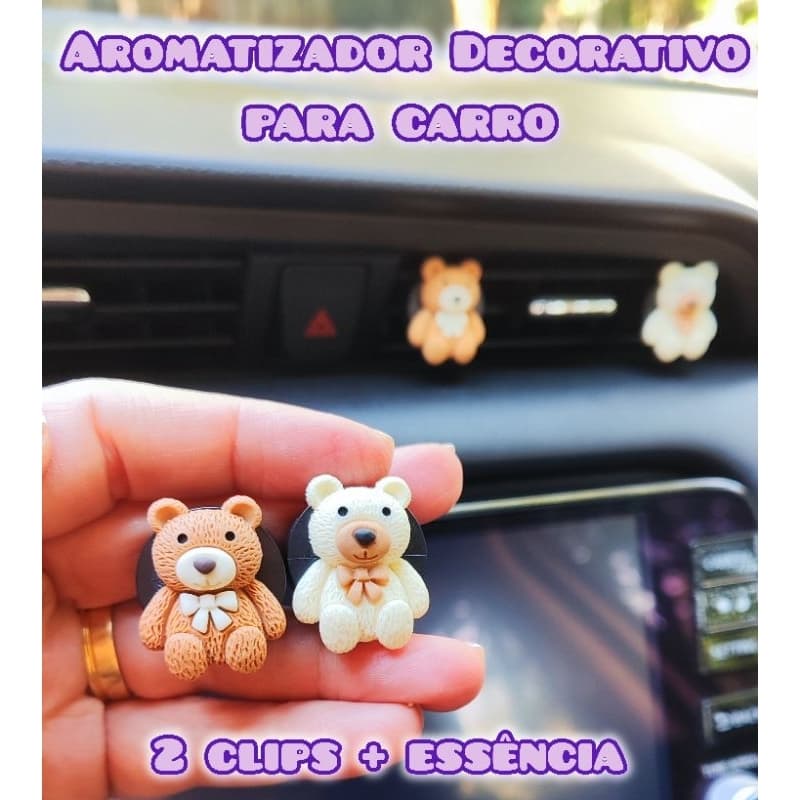 Kit 2 Aromatizante Para Carro Luxo Cheirinho Carro Colecionável Recarregável 2 ursinhos + Essência