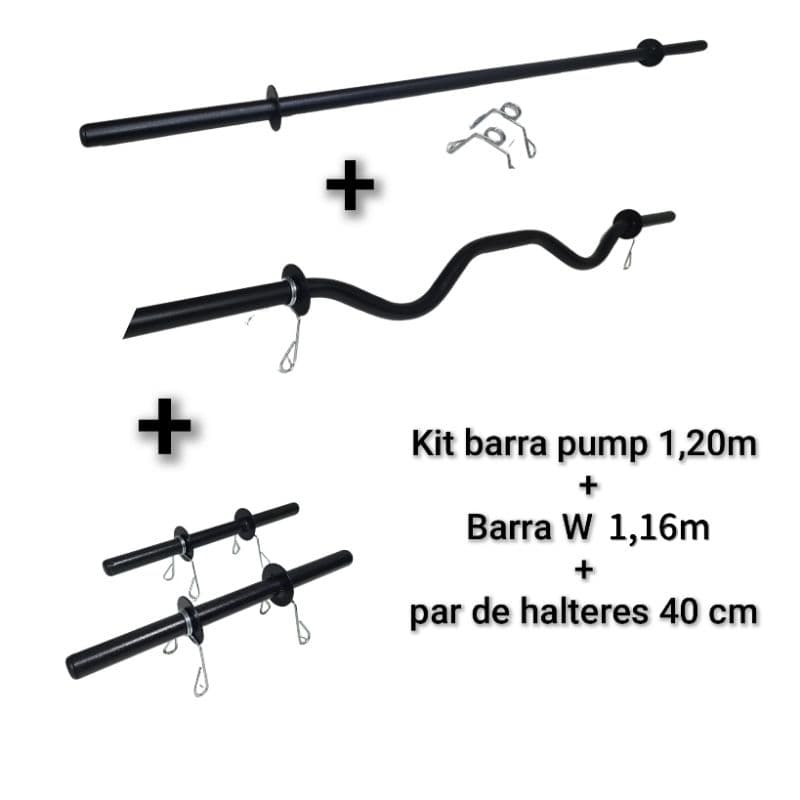 Kit barras body pump + Barra W + par halteres de mão 40 cm academia musculação