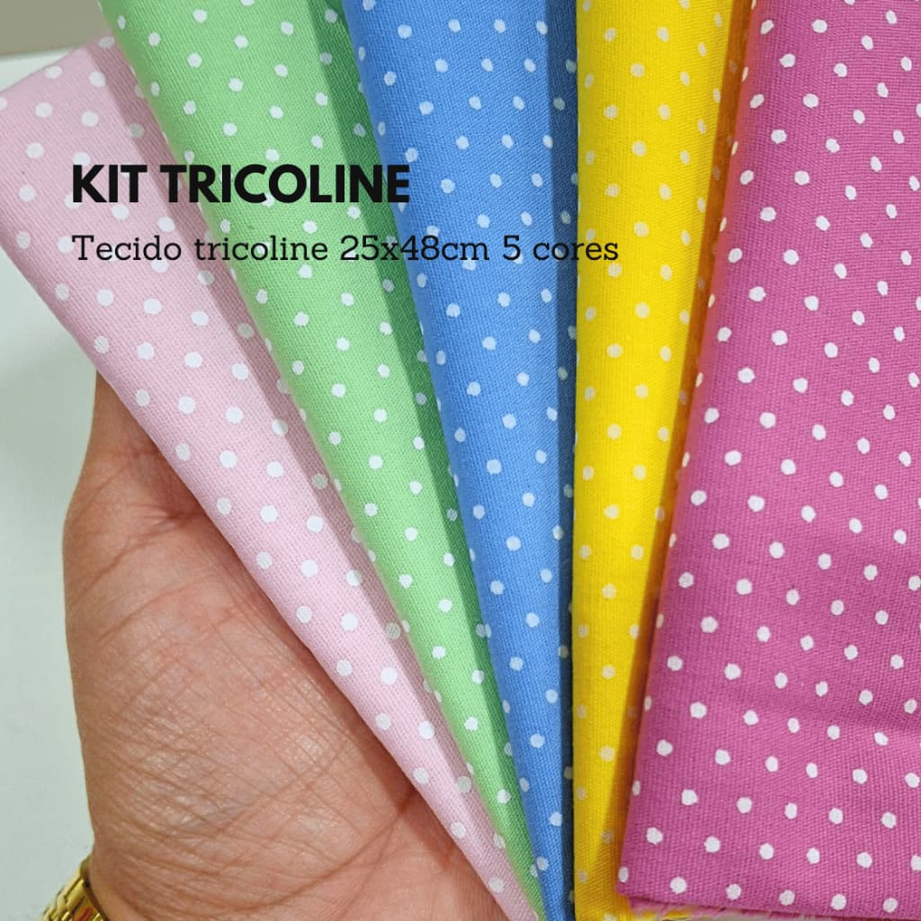 Kit Tecido Tricoline Estampado Poá 25x48cm (5 Cores Sortidas) para Patchwork e Artesanato