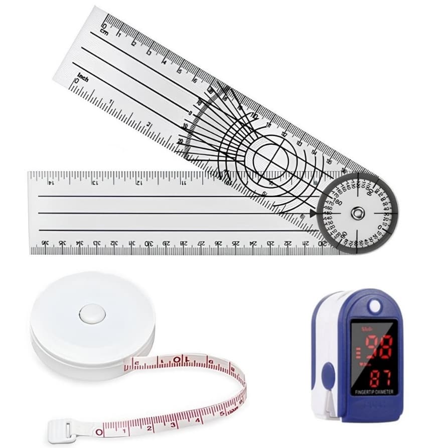 Kit Oxímetro Dedo Digital + Goniômetro Grande 36cm + Trena 1,5M | Fisioterapia Enfermagem