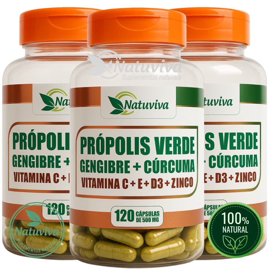 Natuviva Própolis Verde + Gengibre + Cúrcuma + Vitaminas C D3 Zinco 120 caps Imunidade/vitaminas