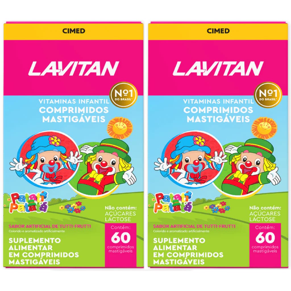 KIT 2x Lavitan Kids com 60 cps Mastigáveis Tutti-frutti