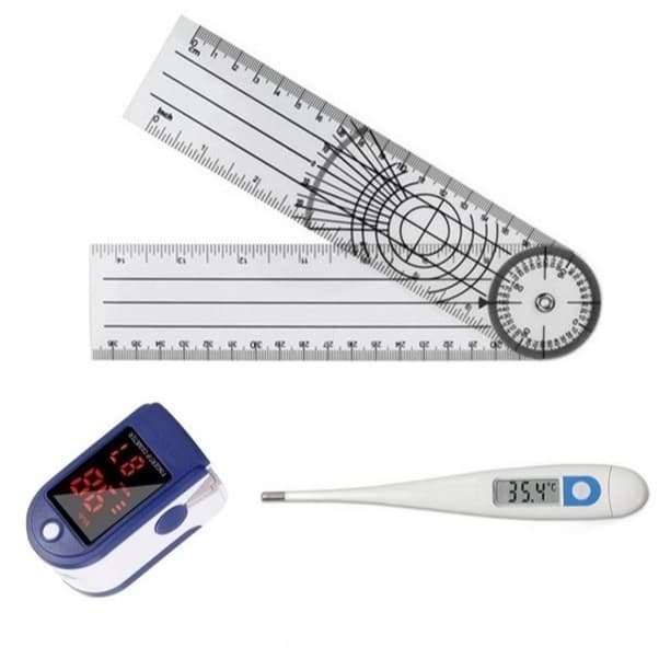 Kit Oxímetro Digital Dedo + Termômetro Clínico Digital + Goniômetro 36cm | Fisioterapia Enfermagem