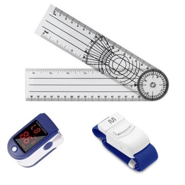 Kit Oxímetro Digital Dedo + Goniômetro 36cm + Garrote Azul | Fisioterapia Enfermagem Saúde