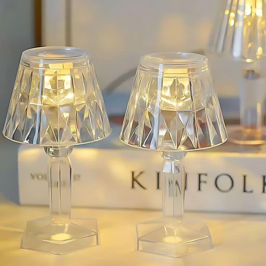Kit 2 MINI ABAJUR Acrílico Transparente luminária decoração para quarto Mesa Led