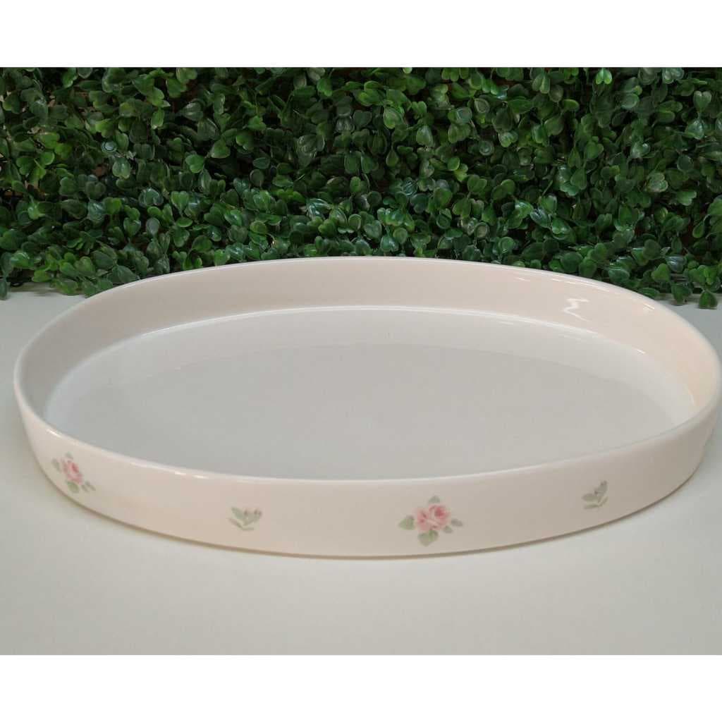 Bandeja Organizadora Oval de Porcelana Floral Rosa para Kit Higiene Bebe ou Lavabo Banheiro