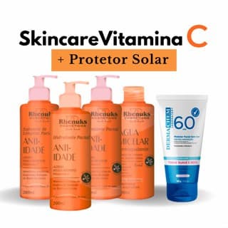 Kit Skincare Anti Idade Vitamina C Clareador + Protetor Solar FPS 60 Sem Cor