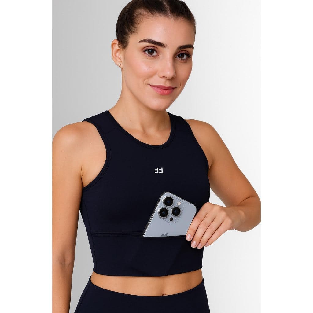 Cropped Suplex Top Academia Feminino Fitness com Bolso Corrida Alta Sustentação com Bojo Removível