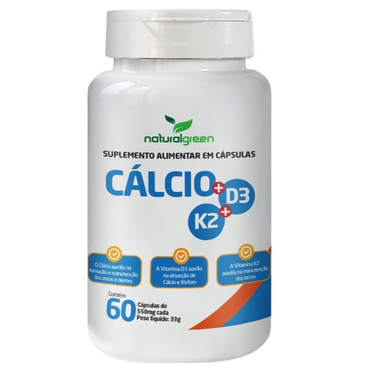 CÁLCIO 400MG + VITAMINA D3 5MCG + VITAMINA K2 65MCG NATURALGREEN 60 CÁPSULAS