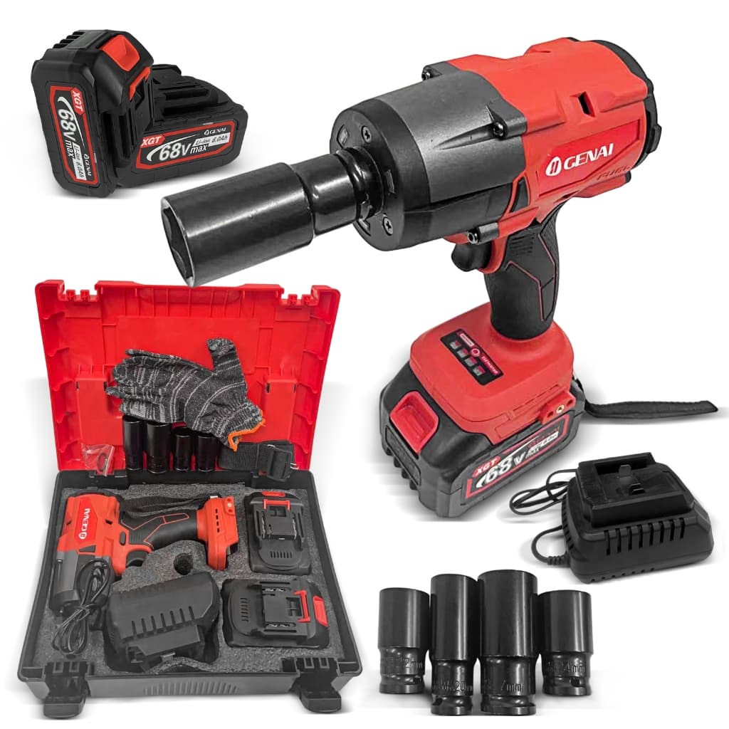 Parafusadeira Furadeira e Chave De Impacto 68v 02 Baterias Sem Fio 4 Soquetes Com Maleta Profissional 1000NM
