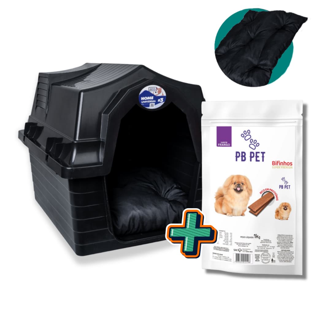Casinha Para Cães Unishop N3 + Colchão + Bifinho Petisco Sabor Frango 1kg