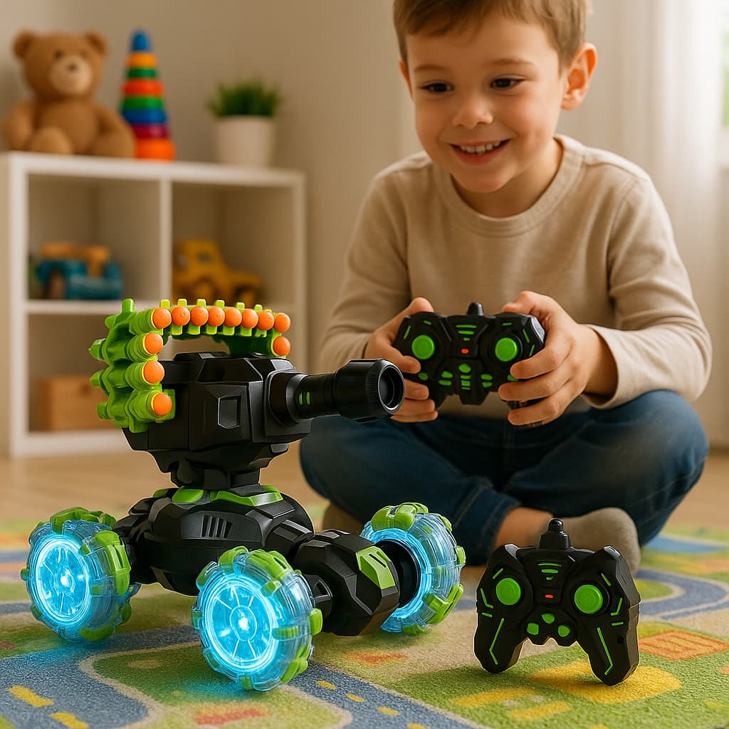 Brinquedo para Menino Carrinho com Controle Remoto Atira Dardos com Luz Led em Promoção