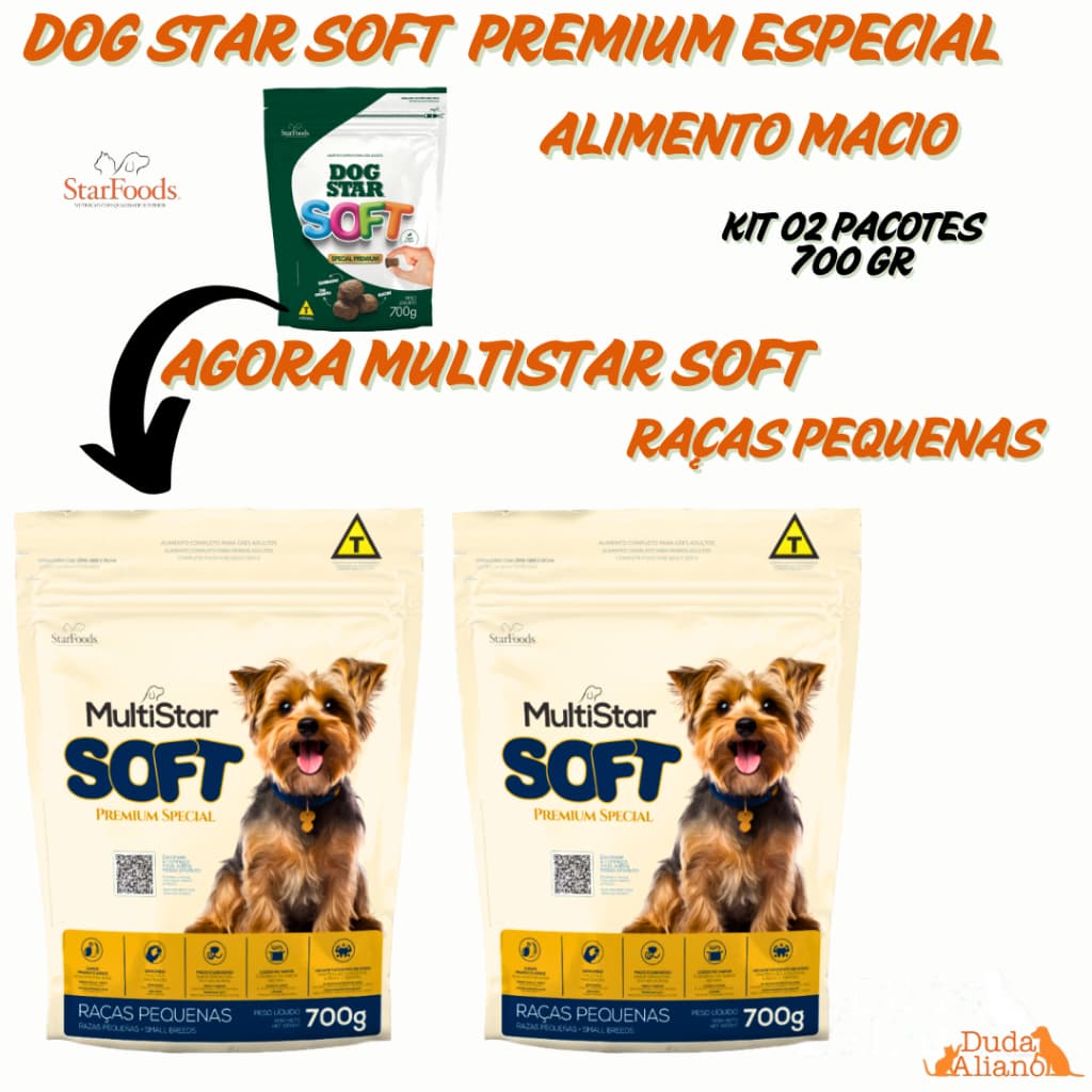 Ração Macia MultiStar Soft para Cães Raças Pequenas Kit 2x700gr (1,4kg) sem corantes Premium Especial