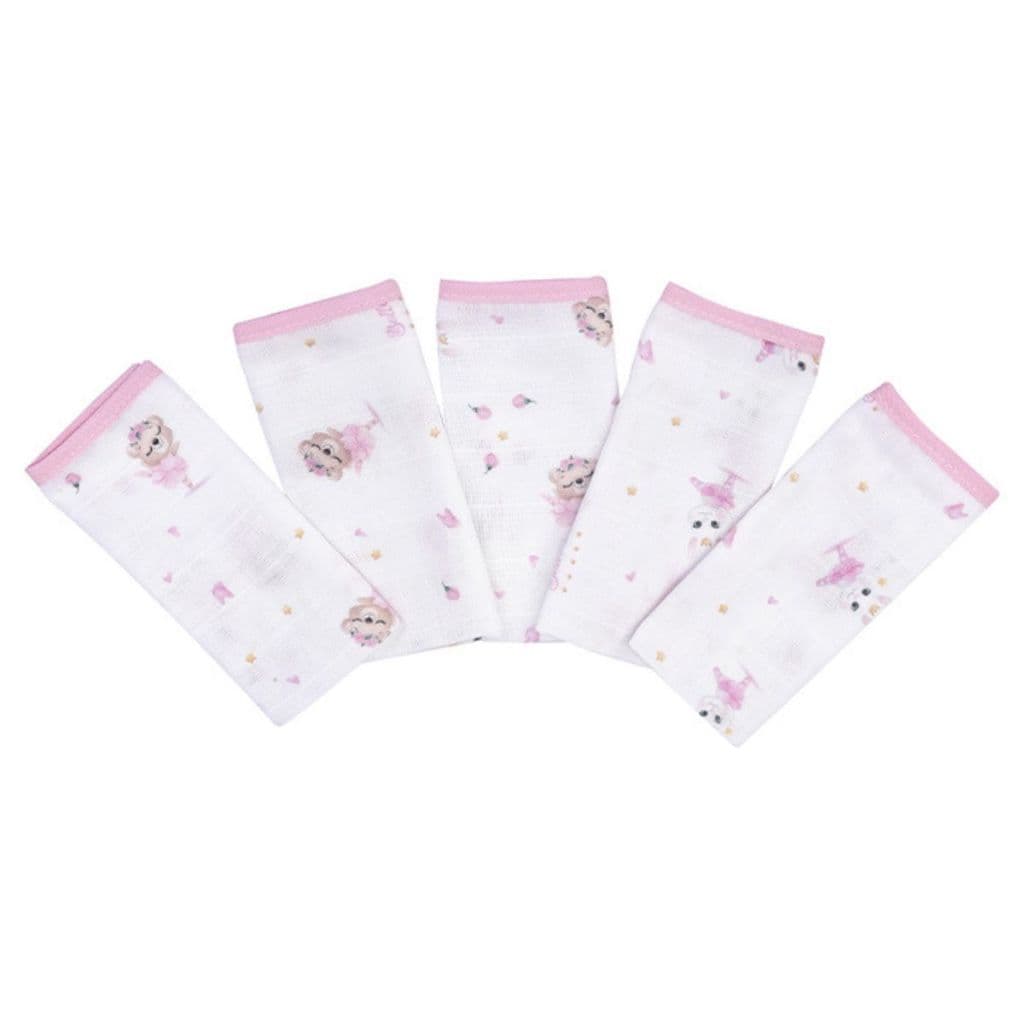 Kit 5 Panos de Boca Bebê Menina Rosa Fraldinha 100% Algodão Enxoval Recém-Nascido Macio