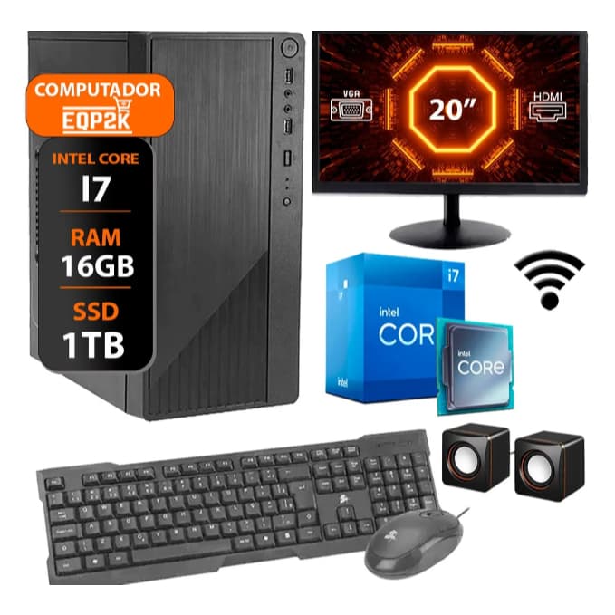 Computador Intel I7 4°ger. 16gb Ssd 1tb Monitor 20 Completo