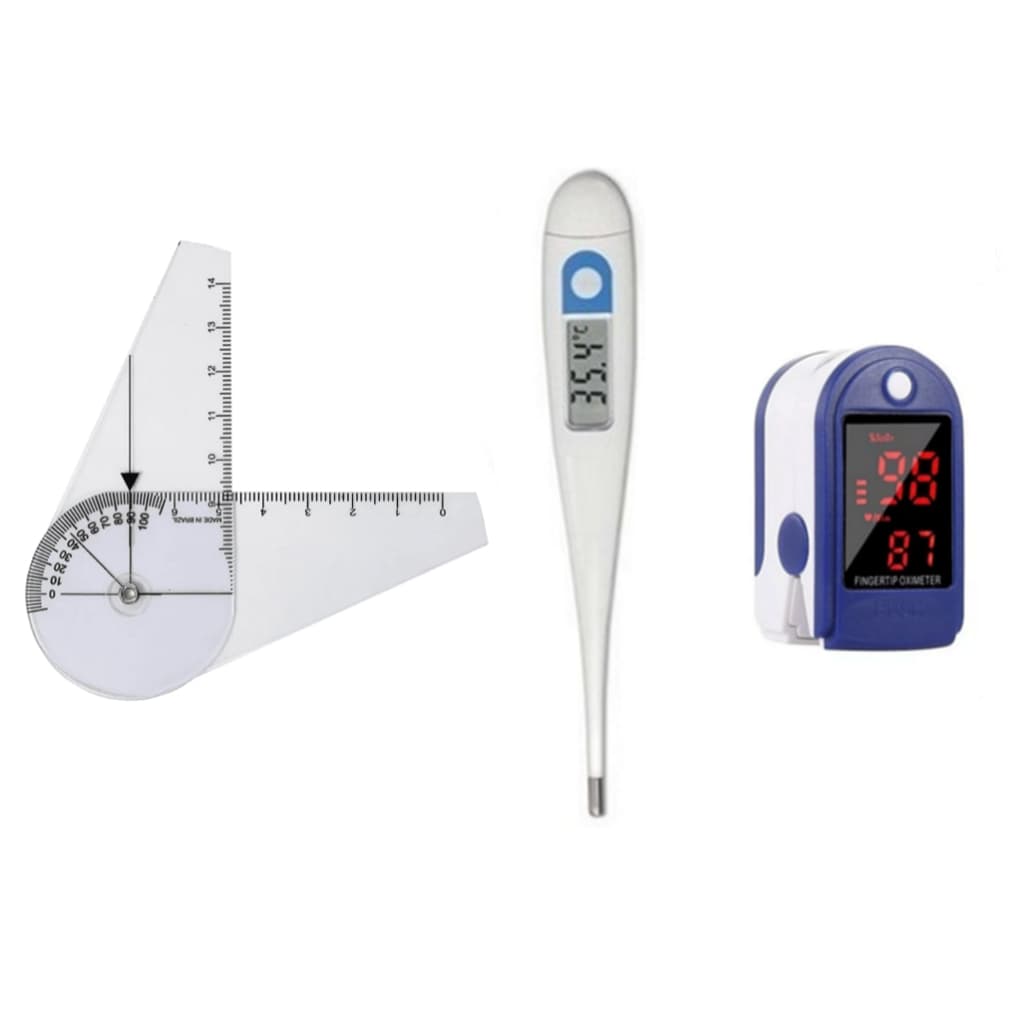 Kit Goniômetro 14cm + Oxímetro Digital Dedo + Termômetro Clínico Digital | Enfermagem Fisioterapia