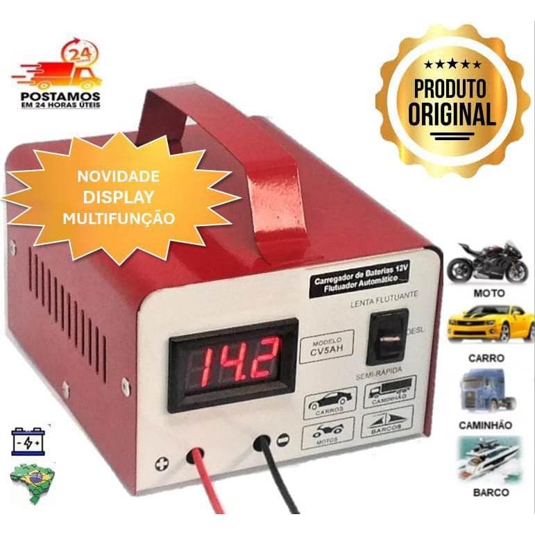 Carregador De Bateria 12v Carro Moto Cva2 Com Display Multifunçoes Original
