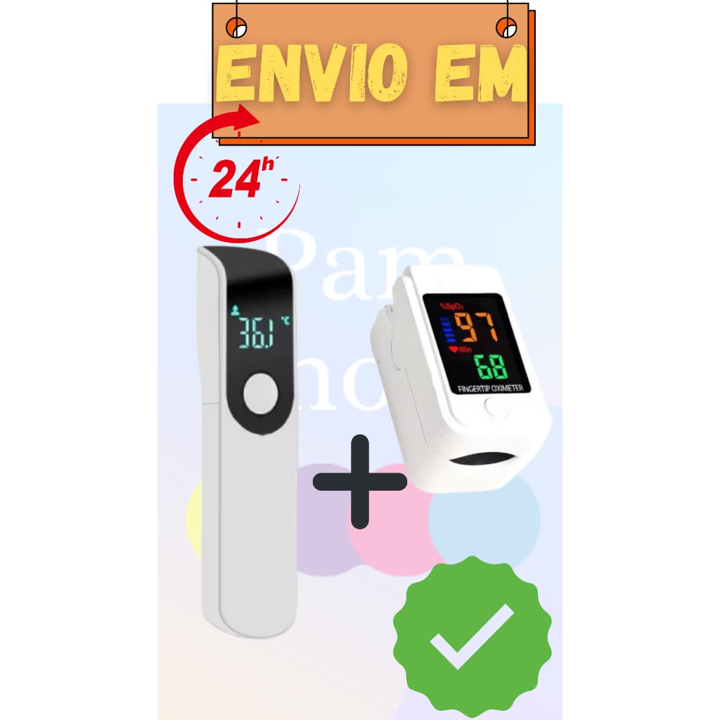 Kit termometro de testa sem contato BRANCO + oxímetro de dedo digital BRANCO