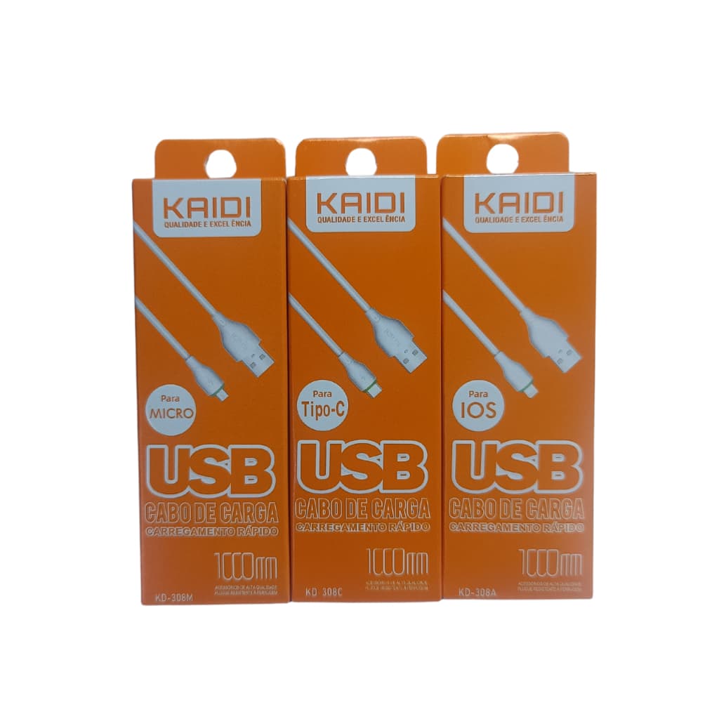 Cabo de carregador para celulares MODELO: KD-308M / KD-308C / KD-308A Carregamento rapido