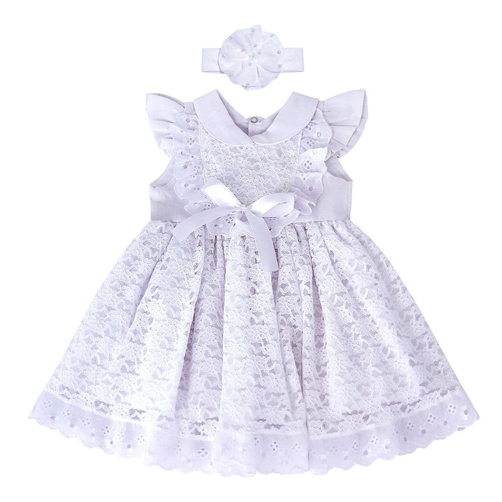 Vestido Infantil Bebê Menina Larissa com Tiara Roupas Algodão