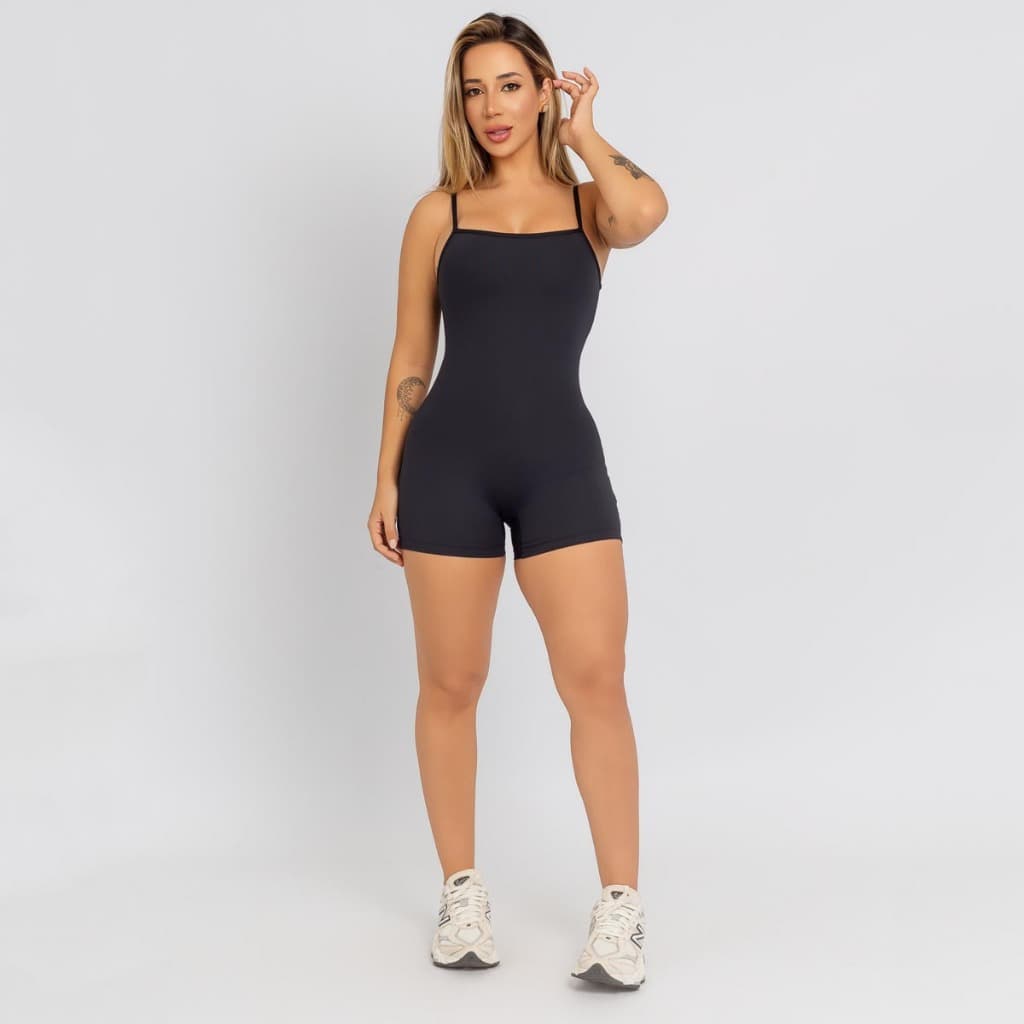 Macaquinho Poliamida Academia Fitness Preto Feminino Básico Sem Transparência MC173