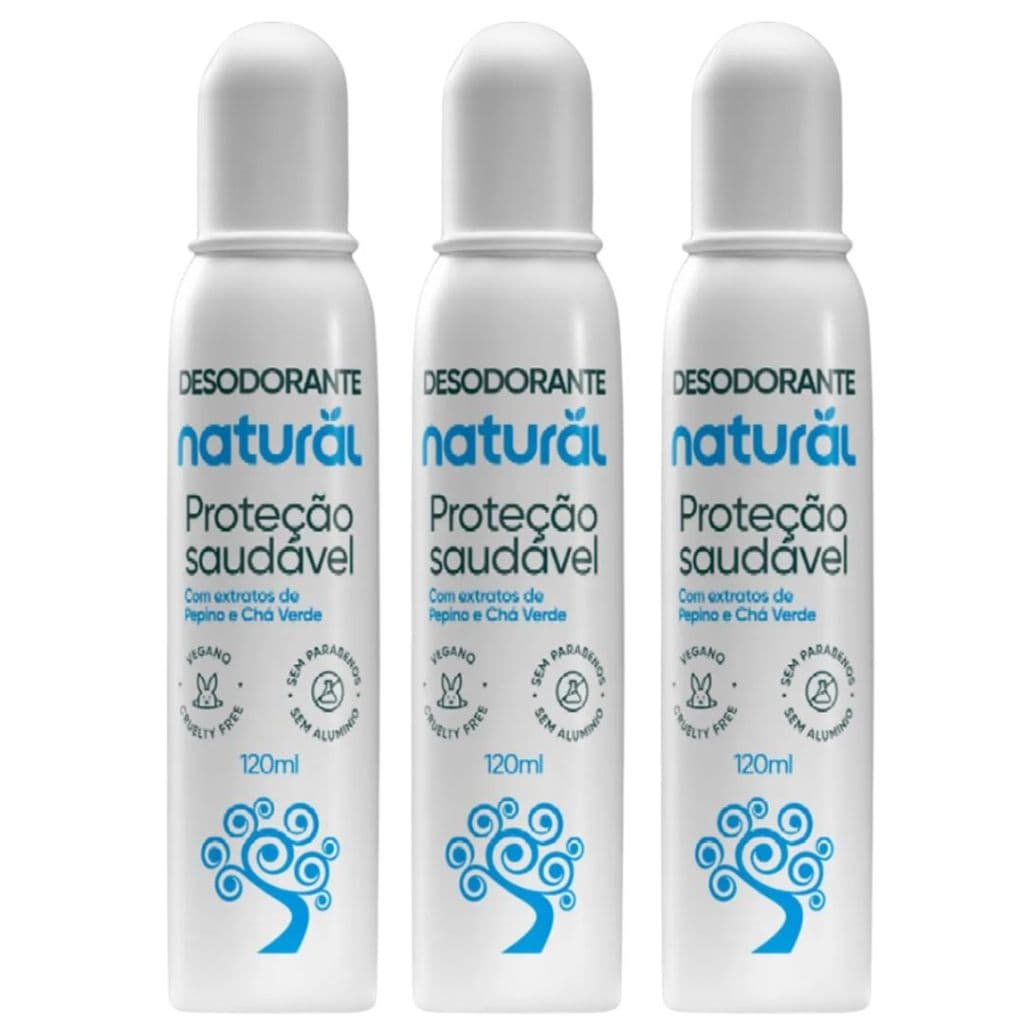 Kit 3 Desodorante Spray Orgânico Natural Pepino e Chá Verde 120ml