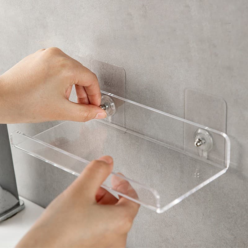 Prateleiras de parede flutuantes de acrílico transparente - Organizador de banheiro minimalista moderno com suportes