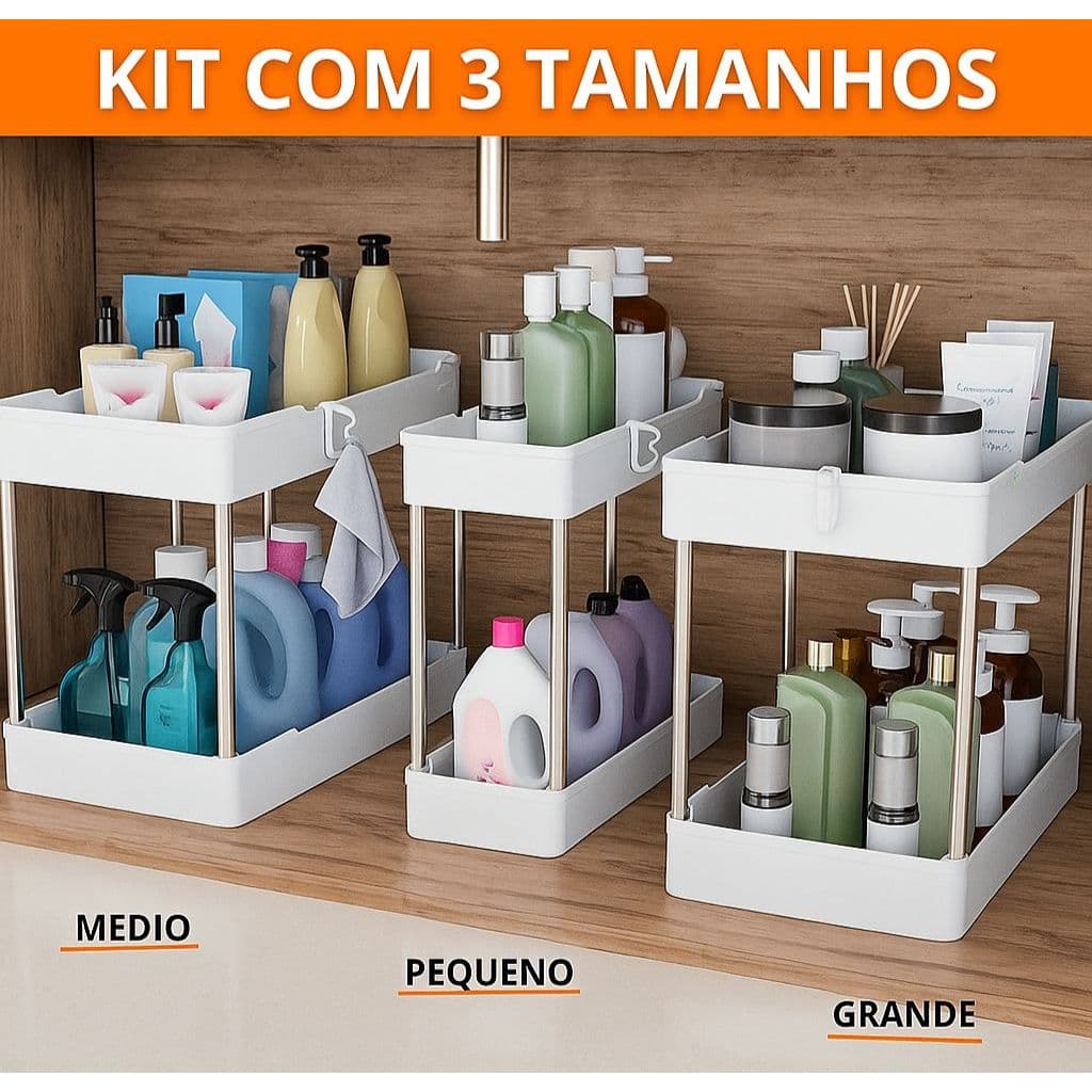 Kit 3 Tamanhos Prateleira Multiuso 2 Andares Organizar para Banheiro Cozinha Quarto Lavanderia