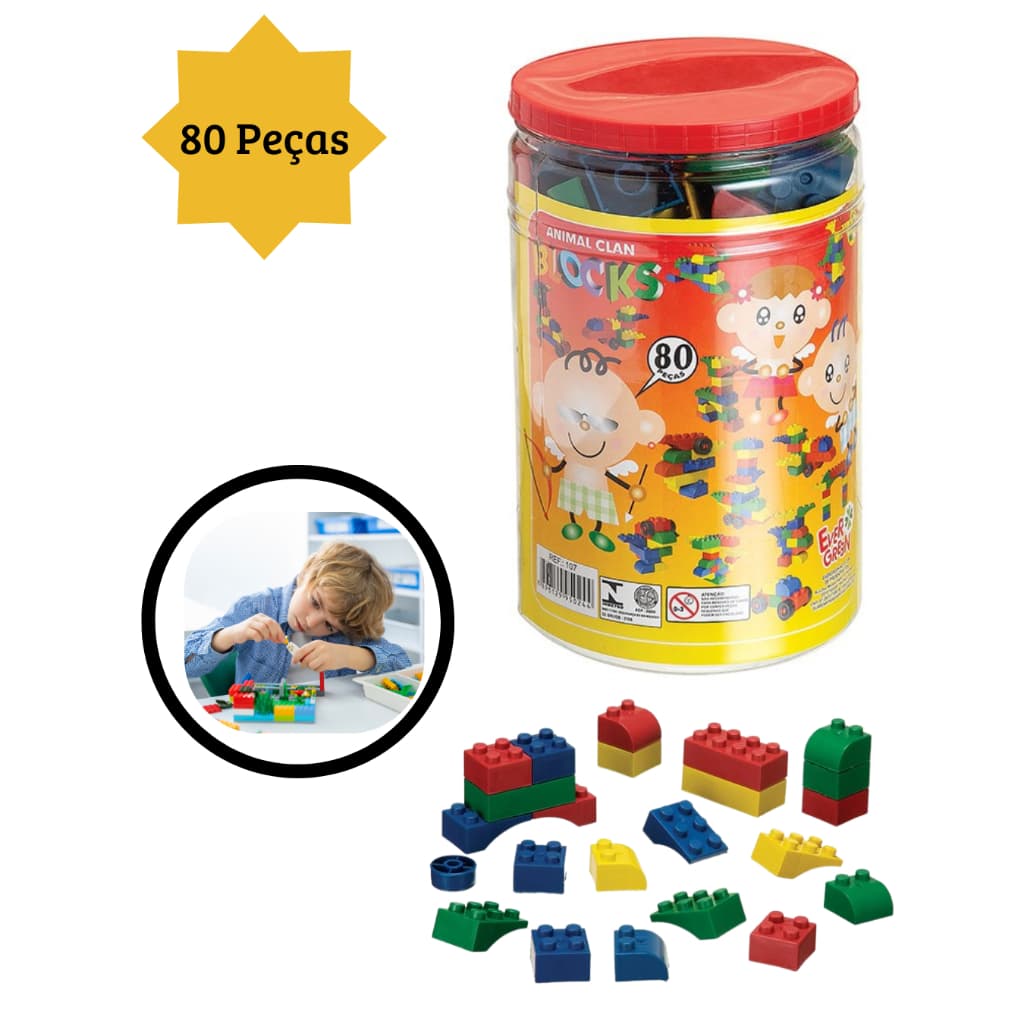Blocos De Montar 80 Peças Brinquedo Pedagógico Educativo lego