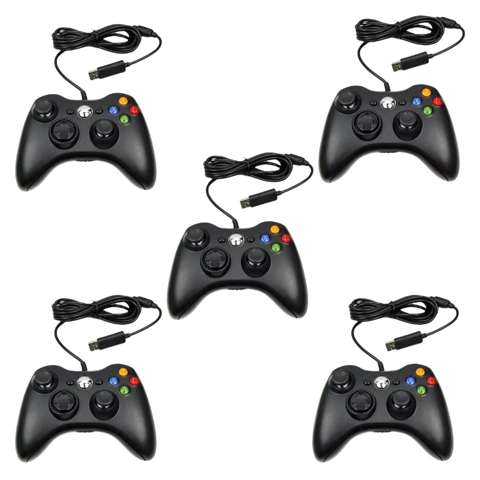 Kit 5 Controles De Xbox 360 Com Fio Para Video Game e PC Joystick Gamepad Envio Imediato