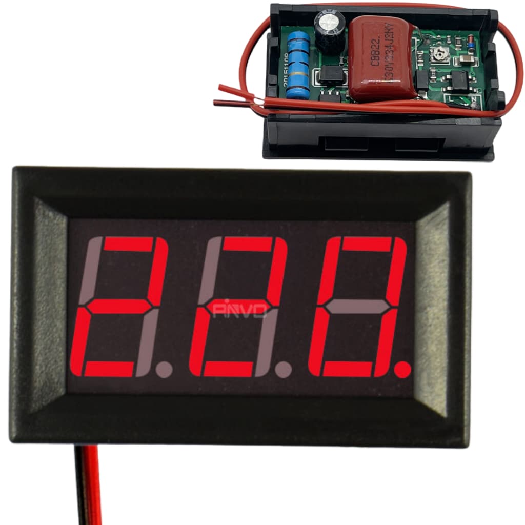 Voltímetro Digital Lcd 30-500v Painel Energia Residencial 110v 220v Ac Vermelho