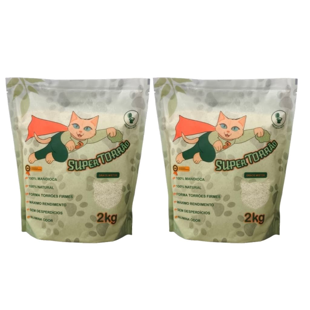 AREIA PARA GATO SANITÁRIA HIGIENICA GRANULADO 4KG MANDIOCA 100% NATURAL GRÃOS MISTOS DESCARTE NO VASO
