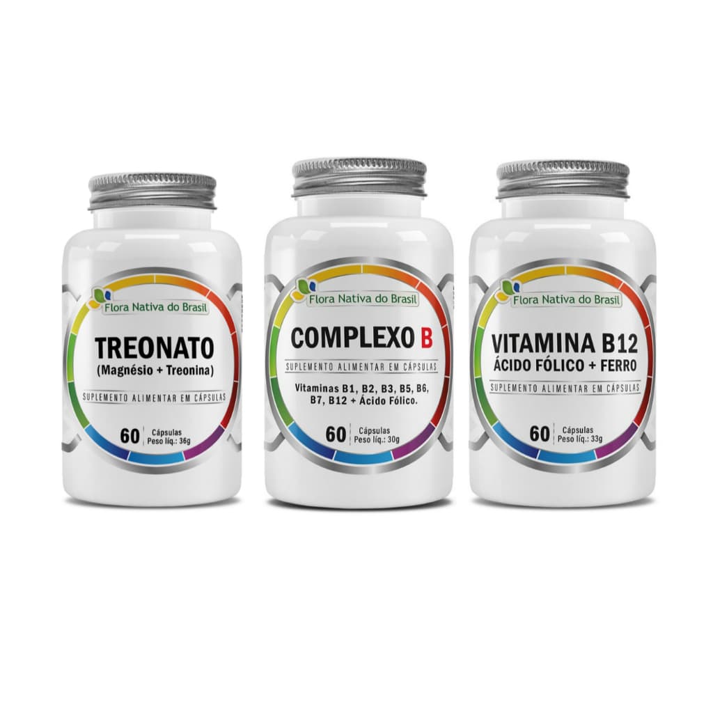 Kit de Vitaminas Treonato + Complexo B + Vitamina B12 500mg (60 cápsulas) - Flora Nativa