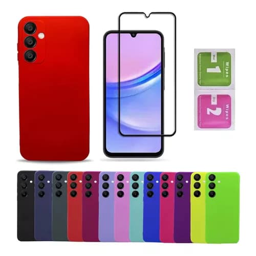 Pelicula Vidro 3D Samsung A15 A06 A16 A55 A56 A35 A14 + Capa Aveludada Colorida Capinha Samsung