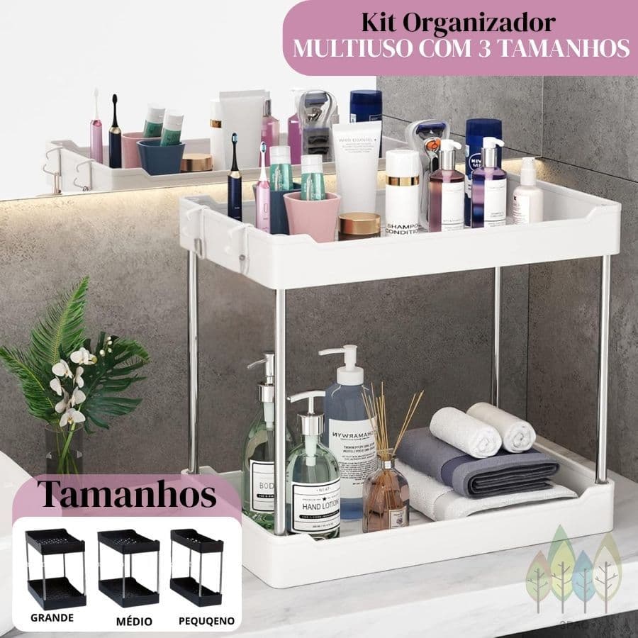 Kit 3 Organizador Multiuso 3 Tamanhos Prateleira 2 Andares Banheiro Cozinha Multiuso