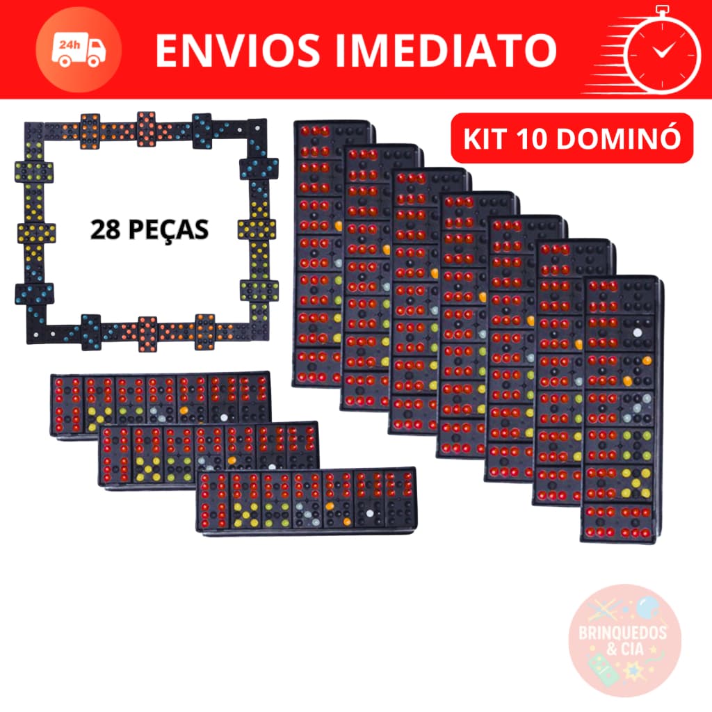 Kit 10 Jogos Dominó Plástico Educativo Presente Dia Das Crianças Prenda Escolas Brinquedo Infantil