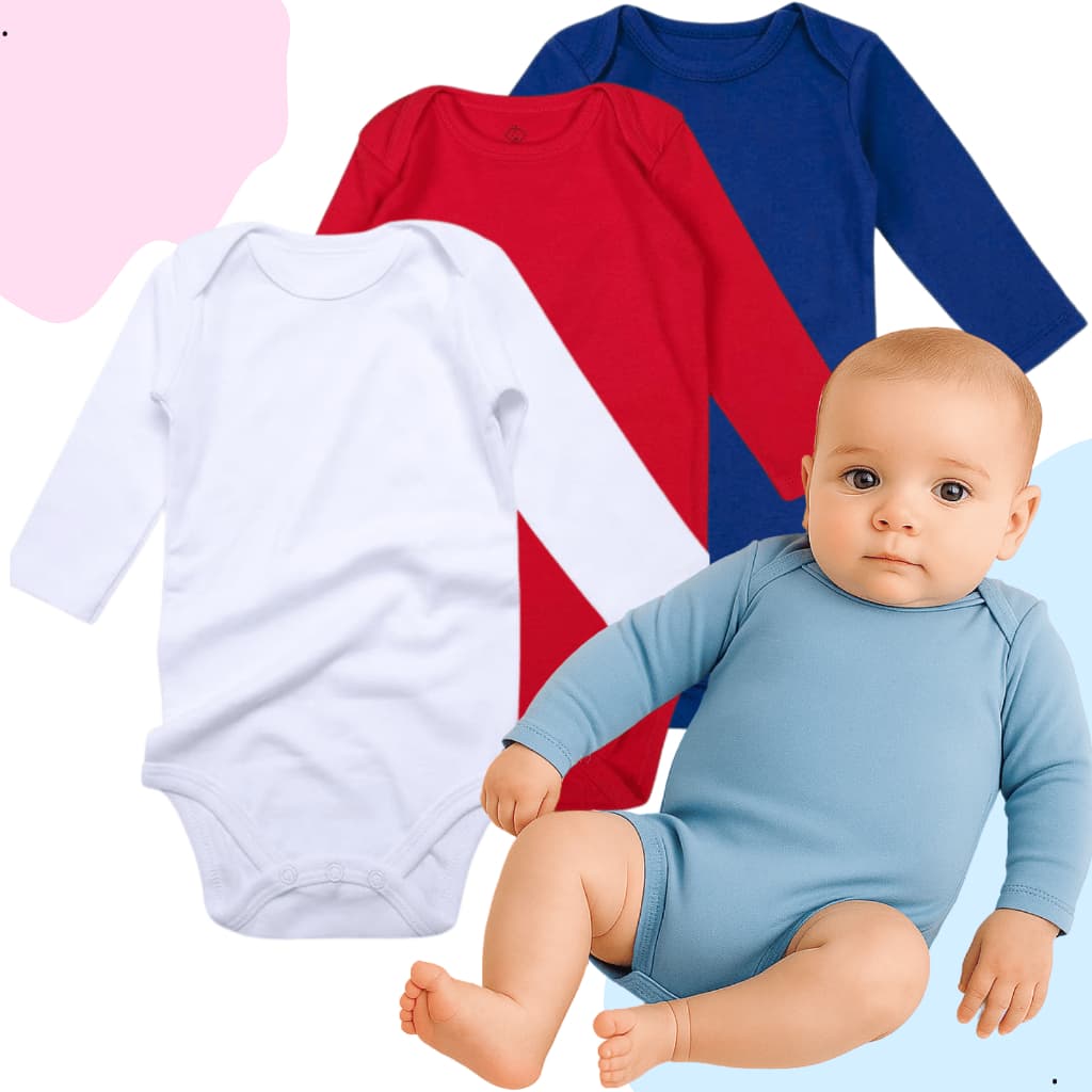 Kit 3 Body Manga Longa Roupas de Bebê Liso Pijama Menino Menina Bodie Inverno Enxoval 100% Algodão