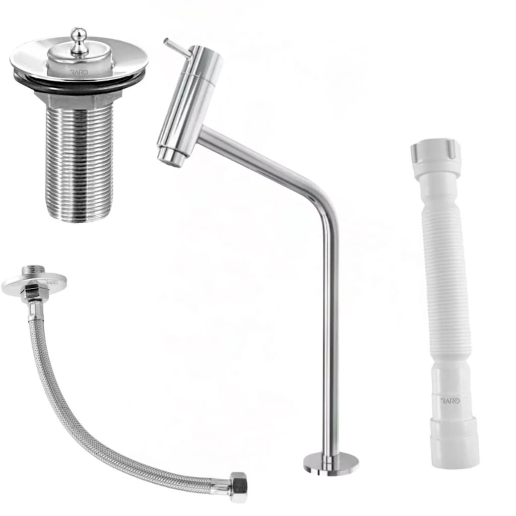 Kit Banheiro Torneira Alta Metal Cromada + Válvula + Engate 60cm + Sifão Universal Completo Premium