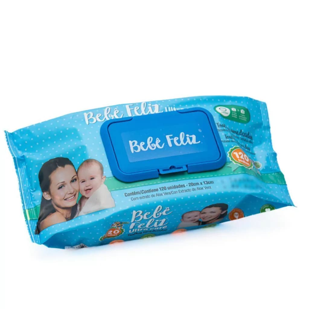 Toalha Umedecida Bebê Feliz 120 folhas Lenço Umedecido Lencinho